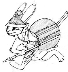  2016 3_toes ancient anthro arm_tuft armor barefoot buckteeth cheek_tuft clothing crescent_shield ears_back elbow_tuft facial_tuft feet furgonomics graphite_(artwork) headgear helmet holding_melee_weapon holding_object holding_polearm holding_shield holding_spear holding_weapon labjer lagomorph leporid male mammal melee_weapon military monochrome narrowed_eyes pivoted_ears plantigrade polearm rabbit running sheathed_sword sheathed_weapon shield short_sword simple_background soldier solo spear sword teeth toes toga traditional_media_(artwork) tuft warrior weapon white_background 