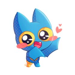  1:1 2019 adorabat ambiguous_gender bat big_eyes blue_body blush blush_stickers cartoon_network female_(lore) heart_symbol hyeing02 mammal mao_mao:_heroes_of_pure_heart open_mouth open_smile pegleg simple_background smile solo standing white_background yellow_eyes 