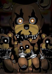  2018 absurd_res animatronic anthro five_nights_at_freddy&#039;s five_nights_at_freddy&#039;s_4 freddies freddles_(fnaf) glowing glowing_eyes group hi_res machine nightmare_freddy_(fnaf) robot scottgames shu_20625 