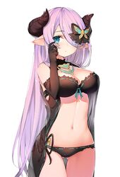  aqua_eyes ass_visible_through_thighs bare_shoulders bikini black_bikini black_gloves blue_eyes braid breasts cape cleavage_cutout clothing_cutout commentary cowboy_shot draph elbow_gloves female finger_to_cheek gin00 gloves granblue_fantasy hair_over_one_eye halterneck highres horns large_breasts light_purple_hair long_hair looking_at_viewer lowleg lowleg_bikini narmaya_(granblue_fantasy) narmaya_(the_black_butterfly)_(granblue_fantasy) navel official_alternate_costume pointy_ears single_braid solo standing stomach swimsuit thighs very_long_hair 