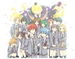  5boys 6+girls akabane_karma ansatsu_kyoushitsu bad_id bad_pixiv_id cherry_blossoms chiba_ryuunosuke crying diploma flower graduation hayami_rinka isogai_yuuma kataoka_megu kayano_kaede koro-sensei kunugigaoka_middle_school_uniform kurahashi_hinano maehara_hiroto multiple_boys multiple_girls nakamura_rio okano_hinata_(ansatsu_kyoushitsu) oreo_(toro203) ribbon robe school_uniform shiota_nagisa spoilers tears yada_touka 