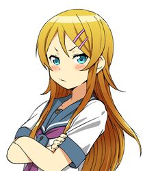  angry blue_eyes hair_ornament hairclip kousaka_kirino long_hair no_background orange_hair ore_no_imouto_ga_konna_ni_kawaii_wake_ga_nai school_uniform serafuku solo 