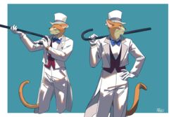  5_fingers anthro baron_humbert_von_gikkingen biped blue_bow_tie blue_neckwear bottomwear bow_tie cane closed_frown clothed clothing coattails countershade_face countershading digital_media_(artwork) domestic_cat felid feline felis fingers formal_wear frown fully_clothed fur ghibli gloves green_eyes hand_on_hip handwear hat headgear headwear holding_cane holding_object humanoid_hands jacket kemono kkron_m light_bottomwear light_clothing light_gloves light_handwear light_headwear light_jacket light_pants long_sleeves male mammal monotone_bottomwear monotone_clothing monotone_gloves monotone_handwear monotone_hat monotone_headwear monotone_inner_ear monotone_jacket monotone_pants monotone_tail monotone_topwear monotone_vest mouth_closed multicolored_body multicolored_fur open_clothing open_jacket open_topwear orange_body orange_ears orange_fur orange_tail pants pink_inner_ear portrait pupils red_clothing red_topwear red_vest slit_pupils solo standing tail tan_body tan_countershading tan_fur the_cat_returns thin_tail three-quarter_portrait top_hat topwear two_tone_body two_tone_fur vest whiskers white_bottomwear white_clothing white_gloves white_handwear white_hat white_headwear white_jacket white_pants white_topwear 