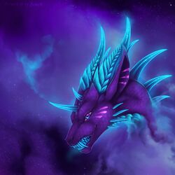  1:1 ambiguous_gender blue_horn blue_spines blue_teeth cloud dragon feral glowing headshot_portrait horn mythological_creature mythological_scalie mythology portrait purple_body purple_scales scales scalie selianth sky solo space star starry_sky teeth 