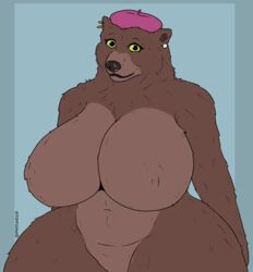  2023 absurd_res anthro anthrofied bear beret big_breasts black_eyebrows black_lips black_nose breasts brown_body brown_ears brown_fur brown_inner_ear cheek_tuft chest_tuft closed_smile clothing countershade_breasts countershade_snout countershade_torso countershading curvy_figure digital_drawing_(artwork) digital_media_(artwork) dreamworks ear_piercing ear_ring extended_arm eyebrows eyelashes facial_tuft featureless_breasts featureless_crotch female female_anthro fluffy front_view fur fur_tuft geometric_background glistening glistening_body glistening_eyes glistening_fur glistening_lips glistening_nose green_eyes hat headgear headwear hi_res huge_breasts lips looking_at_viewer mama_bear mama_bear_(puss_in_boots) mammal mature_anthro mature_female methados mostly_nude mostly_nude_anthro mostly_nude_female mouth_closed naturally_censored neck_tuft no_irises piercing pink_beret pink_clothing pink_hat pink_headwear portrait pupils puss_in_boots_(dreamworks) ring_piercing simple_background smile smiling_at_viewer snout solo text thick_bottom_lip thick_thighs three-quarter_portrait tuft url voluptuous white_ear_piercing white_ear_ring white_piercing wide_hips yellow_ear_piercing yellow_ear_ring yellow_piercing 