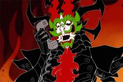  2021 3:2 aku anthro black_body calling demon demon_dragon digital_media_(artwork) dragon electronics extra_thicc_(meme) facial_hair fangs fire galehowl goatee green_face humor landline_phone male meme mythological_creature mythological_scalie mythology open_mouth phone pseudo_hair reaction_image samurai_jack scalie sharp_teeth signature smile solo teeth 