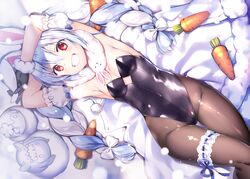  animal_ears blue_hair breasts bunny_ears bunnygirl cleavage gloves hololive long_hair pantyhose red_eyes rei_(rei&#039;s_room) ribbons snow twintails usada_pekora 