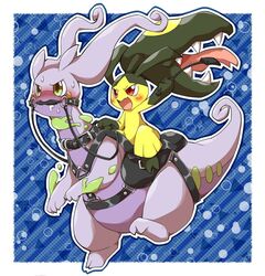  2017 ambiguous_gender bit_gag blush bondage bridle duo english_text evil_anaunara feral gag generation_3_pokemon generation_6_pokemon goodra harness hi_res mawile nintendo petplay pokemon pokemon_(species) ponyplay reins riding roleplay saddle simple_background tail text whip 