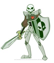  1boy animated animated armor atomi-cat bouncing commentary_request full_body green_eyes heart male_focus medievil mystery_skulls one-eyed parody shield sir_daniel_fortesque skeleton solo standing style_parody sword transparent_background watermark weapon web_address 