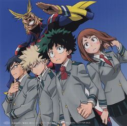  bakugou_katsuki boku_no_hero_academia disc_cover horikoshi_kouhei iida_tenya midoriya_izuku ochako_uraraka pantyhose screening seifuku yagi_toshinori 