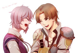  2boys aoi_(xxxaoi) artist_name blush brown_hair closed_eyes collarbone commentary_request dated english_text fire_emblem fire_emblem_echoes:_shadows_of_valentia kliff_(fire_emblem) male_focus multiple_boys open_mouth simple_background teeth tobin_(fire_emblem) white_background white_hair 