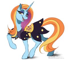  2015 alpha_channel blue_body blue_fur dvixie equid equine fashion_saddle female feral friendship_is_magic fur hair hasbro hooves horn mammal multicolored_hair my_little_pony mythological_creature mythological_equine mythology open_mouth raised_hoof saddle sassy_saddles_(mlp) simple_background solo text transparent_background unicorn url 