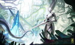  2020 absurd_res ambiguous_gender antennae_(anatomy) anthro armor arthropod arthropod_abdomen ashenhare audience blue_body blue_exoskeleton blue_eyes blurred_foreground breastplate capelet detailed_background dryya_(hollow_knight) dutch_angle empty_eyes exoskeleton female front_view grey_eyes grey_mourner_(hollow_knight) group hands_together hi_res holding_lance hollow_knight horn insects knight lance large_group leaf leaf_clothing long_antennae long_neck mantis melee_weapon mostly_offscreen_character noble outside plackart plant polearm pseudo_hair purple_body purple_exoskeleton purple_eyes royal_retainer_(hollow_knight) sky small_waist spaulder standing steps team_cherry the_traitor&#039;s_child_(hollow_knight) thick_thighs vines warrior weapon weapon_on_back white_lady_(hollow_knight) white_sky wind 