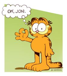  2020 anthro comic_panel domestic_cat dsp2003 felid feline felis garfield_(series) garfield_the_cat gesture gradient_background hand_gesture hi_res inner_monologue looking_at_viewer male mammal meme name_drop name_in_inner_monologue ok_boomer ok_sign signature simple_background smile solo thought_bubble 