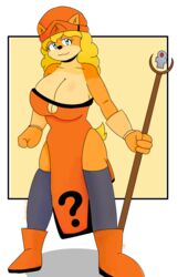  activision anthro bandicoot big_breasts blonde_hair blue_eyes breasts clothing crash_(series) fan_character female fur hair hi_res laranxart loppybun magic_user mammal marsupial orange_body orange_clothing orange_fur shaman solo tribal_spellcaster yellow_body 