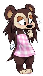  animal_crossing anthro apron apron_only blush clothing eulipotyphlan female hedgehog hi_res looking_away mammal mostly_nude nintendo paws sable_able solo standing sunflic 