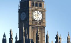  bad_id bad_pixiv_id blue_sky building clock clock_tower commentary elizabeth_tower england european_architecture hakuurei_amano highres no_humans original outdoors scenery sky tower watermark 