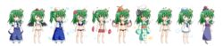  &gt;_o 3: :d ;) ;d bikini bird_wings black_wings blue_bikini blue_dress blush bow breasts brown_bikini chibi commentary_request cosplay detached_sleeves dress female flower frog_hair_ornament fujiwara_no_mokou fujiwara_no_mokou_(cosplay) full_body green_hair hair_flower hair_ornament hairbow hat highres japanese_clothes kamishirasawa_keine kamishirasawa_keine_(cosplay) kimono kochiya_sanae konpaku_youmu konpaku_youmu_(cosplay) konpaku_youmu_(ghost) long_hair long_skirt mystia_lorelei mystia_lorelei_(cosplay) obi one_eye_closed open_mouth osashin_(osada) sailor_dress sailor_hat sash shorts side_ponytail skirt smile snake_hair_ornament suspender_shorts suspenders swimsuit tokin_hat touhou transparent_background variations white_bikini white_dress wide_image wings yellow_eyes 