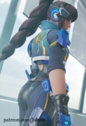  1girls 3d alternate_costume alternate_hair_color armor ass back_cutout bangs belt blender bodysuit braid brown_hair butt captain_lacroix cropped_jacket cutout female female_focus female_only firearm gloves headgear jacket long_hair lulux mirrorwatch overwatch overwatch_2 parted_lips pauldron shirt solo strap thick_thighs widowmaker yellow_eyes 