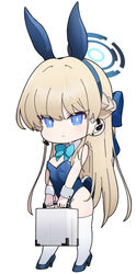  animal_ears bare_shoulders blonde_hair blue_archive blue_bow blue_eyes blue_footwear blue_hair blue_hairband blue_halo blue_leotard bow braid breasts chibi closed_mouth collar commentary_request detached_collar ear_piercing earrings fake_animal_ears female full_body hair_between_eyes hairband hairbow halo high_heels highres holding holding_case jewelry leotard long_hair medium_breasts multicolored_hair nyaru_(nyaru_4126) official_alternate_costume piercing playboy_bunny rabbit_ears shoes simple_background solo standing strapless strapless_leotard streaked_hair suitcase thighhighs toki_(blue_archive) toki_(bunny)_(blue_archive) very_long_hair white_background white_collar white_thighhighs wing_collar wrist_cuffs 