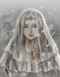  absurdres bridal_veil commentary_request company_captain_yorshka dark_souls_(series) dark_souls_iii female green_eyes highres jiangweizh12345 looking_at_viewer own_hands_together pale_skin solo tiara veil 