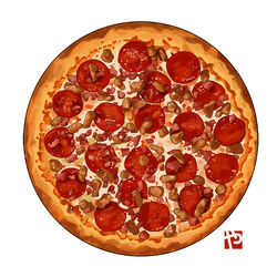  food food_focus meat no_humans original pepperoni pizza realistic simple_background still_life studiolg white_background 