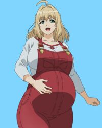  1girls belly big_belly big_breasts blonde_hair blue_background breasts clothed clothing commission female female_only fiora_(xenoblade) fully_clothed fungus-man green_eyes hand_on_belly happy large_belly large_breasts light-skinned_female light_skin long_hair overalls pregnant ready_to_pop self_upload shirt smile solo solo_female suspenders tagme xenoblade_(series) 