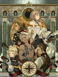  3boys 3girls animal_ears aquarius_(symbol) arcade_(architecture) arch aries_(symbol) armor ashelia_b&#039;nargin_dalmasca balthier basch_fon_ronsenburg belt black_hair blonde_hair blue_eyes bow_(weapon) breasts brown_hair capricorn_(symbol) commentary_request dark_skin ears_through_headwear final_fantasy final_fantasy_xii fingernails fran_(ff12) helmet high_heels highres larsa_ferrinas_solidor libra_(symbol) lips long_fingernails long_hair minabe_(mi-nabe) miniskirt multiple_boys multiple_girls pauldrons penelo pillar pisces_(symbol) protected_link rabbit_ears revealing_clothes sagittarius_(symbol) scorpio_(symbol) short_hair shoulder_armor skirt sun_symbol sword thighhighs vaan_(ff12) vambraces viera virgo_(symbol) weapon white_hair zodiac zodiac_wheel 