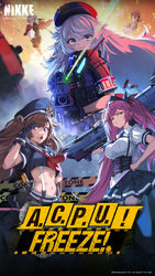  5girls a.c.p.u._(nikke) aiming aiming_at_viewer anchor_print arm_guards armband bandolier black_gloves blue_eyes blush breasts brown_eyes brown_hair chains closed_mouth collared_shirt corset cropped_shirt drake_(nikke) explosion flat_chest floating_hair flower food food_on_face frills gloves goddess_of_victory:_nikke green_eyes grey_skirt hair_flower hair_ornament hands_on_own_hips hat highres holding holding_weapon large_breasts light_blush long_hair looking_at_viewer midriff military_hat miniskirt miranda_(nikke) multiple_girls navel neckerchief novel_(detective_nurse)_(nikke) novel_(nikke) official_art pink_hair pleated_skirt poli_(nikke) police police_hat police_uniform policewoman pouch quiry_(nikke) red_neckerchief rocket_launcher sailor_collar sailor_shirt salute shirt short_sleeves shoulder_pads sidelocks skirt smile socks thighhighs thighs twintails uniform v-shaped_eyebrows very_long_hair wavy_hair weapon white_hair white_shirt white_thighhighs 