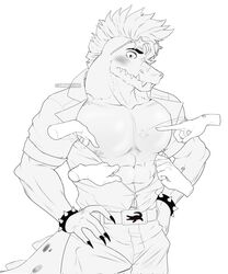  2angelisimo abs alligator alligatorid anthro biceps blush clothed clothing crocodilian disembodied_hand eyewear eyewear_on_head five_nights_at_freddy&#039;s five_nights_at_freddy&#039;s:_security_breach group hi_res male mohawk montgomery_gator muscular muscular_anthro muscular_male nipples pecs poking reptile scalie scottgames solo_focus steel_wool_studios sunglasses sunglasses_on_head teeth topless topless_anthro topless_male triceps 