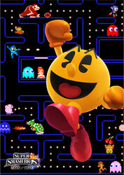  2girls 4boys 8-bit arm_cannon barrel blinky_(pac-man) bowser cherry clyde_(pac-man) copyright_name donkey_kong donkey_kong_(series) fire fleeing food fruit ghost inky_(pac-man) jumping kirby kirby_(series) link mario mario_(series) mega_man_(character) mega_man_(classic) mega_man_(series) metroid multiple_boys multiple_girls nintendo official_art pac-man pac-man_(game) pinky_(pac-man) power_suit_(metroid) princess_peach running samus_aran sonic_(series) sonic_the_hedgehog sonic_the_hedgehog_(classic) sonic_the_hedgehog_1 sprite super_mario_bros._1 super_smash_bros. the_legend_of_zelda the_legend_of_zelda_(nes) weapon 