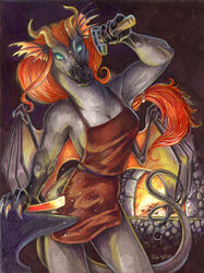 2003 anthro anvil apron apron_only big_breasts biped black_body black_fur blacksmith blue_eyes breasts brown_apron brown_clothing brown_horn caribou_(artist) claws clothed clothing detailed_background dragon female fire forge_(hearth) forging fur glistening glistening_claws gloves_(marking) glowing glowing_hot grey_body grey_breasts grey_fur grey_tail grey_wings hair hammer holding_hammer holding_object holding_tool horn inside iron leather leather_apron leather_clothing long_hair looking_at_object looking_down markings monotone_breasts monotone_tail mostly_nude multicolored_body multicolored_fur multicolored_hair multicolored_horn mythological_creature mythological_scalie mythology no_sclera non-mammal_breasts orange_hair pupils red_hair scalie small_pupils smithing smithy snout solo soot standing tail tools translucent translucent_wings two_tone_body two_tone_fur two_tone_hair two_tone_horn wings yellow_horn