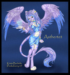 anthro asthertet black_border border bracelet breasts collar faerie_neopet fairy feathered_wings feathers female jewelry jumpstart_games kougra krista_bucholtz neopet_(species) neopets posture_collar solo tail wings