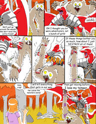 anthro armor balbaros_(reiger) beak claws comic damsel_(reiger) dialogue dragon dungeons_and_dragons english_text female grass group hasbro human male mammal membrane_(anatomy) membranous_wings mythological_creature mythological_scalie mythology open_mouth owlbear pain plant reiger scalie tail text tree weapon wings wizards_of_the_coast wood