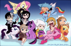 2011 applejack_(mlp) black_star_(soul_eater) blue_body blue_feathers blue_fur crossover cutie_mark death_the_kid dragon earth_pony elizabeth_thompson equid equine feathered_wings feathers female feral fluttershy_(mlp) friendship_is_magic fur group hair hasbro horn horse human maka_albarn male mammal multicolored_hair my_little_pony mythological_creature mythological_equine mythological_scalie mythology parody patricia_thompson pegasus pink_body pink_fur pinkie_pie_(mlp) pony purple_hair quadruped rainbow_dash_(mlp) rainbow_hair rarity_(mlp) reeju scalie soul soul_eater soul_evans spike_(mlp) tail tsubaki_nakatsukasa twilight_sparkle_(mlp) two_tone_hair unicorn wings yellow_body yellow_feathers