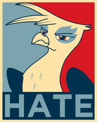 avian barack_obama_&quot;hope&quot;_poster beak border election equestria-election feathered_wings feathers female friendship_is_magic gilda_(mlp) gryphon hasbro hate hi_res my_little_pony mythological_avian mythological_creature mythology parody poster poster_template propaganda shepard_fairey solo wings yellow_border