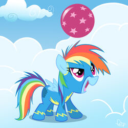 1:1 2011 ball blue_body blue_feathers blue_fur bodysuit clothing cloud costume equid equine feathered_wings feathers female feral friendship_is_magic fur hair hasbro mammal multicolored_hair multicolored_tail my_little_pony mythological_creature mythological_equine mythology outside pegasus rainbow_dash_(mlp) rainbow_hair rainbow_tail skinsuit sky skyscape solo tail tight_clothing wings yikomega