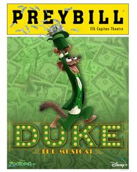  2022 3_toes 3d_(artwork) absurd_res anthro barefoot clothed clothing cover digital_media_(artwork) disney duke_weaselton english_text feet fully_clothed green_clothing hat headgear headwear hi_res holding_object male mammal money movie_poster mustelid musteline official_art open_mouth pawpads paws plantigrade poster poster_template smile soles solo suit text title toes top_hat true_musteline unknown_artist weasel white_pawpads zootopia 