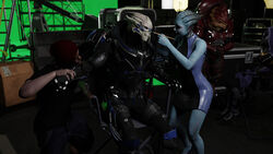  16:9 3d_(artwork) 4k absurd_res actor alien alien_humanoid ambiguous_gender asari background_conversation behind_the_scenes bioware blender_(artwork) blender_cycles dicidius dicidius_(character) digital_media_(artwork) electronic_arts female film_studio green_screen group hi_res human humanoid krogan makeup makeup_artist male mammal mass_effect movie_set quarian solo_focus suiting_up turian widescreen 