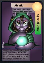 areyouachangeling ayac brown_hair card card_template crystal_ball ear_piercing english_text equestria_inspired equid equine female fortune_teller fortune_telling gypsy hair hasbro horse mammal my_little_pony piercing pony solo text trading_card trading_card_template unknown_artist yellow_eyes