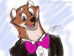 4:3 amonomega anthro bow_(feature) bow_tie felix_arden least_weasel looking_at_viewer male mammal mustelid musteline solo true_musteline weasel