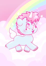  2020 allyrat alternative_fashion blue_body blue_fur blush cloud digital_drawing_(artwork) digital_media_(artwork) equid equine fairy_kei feral fur hair happy hi_res hooves horn j-fashion lolicon male mammal mane mythological_creature mythological_equine mythology osamu_tezuka pastel_theme pink_background pink_hair pink_mane rainbow sanrio simple_background solo sparkles star superflat tail unico unico_(series) unicorn walking white_tail young young_feral young_male 