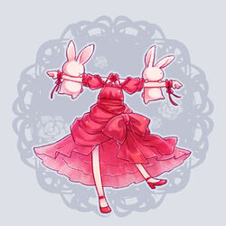  animal_on_arm bare_shoulders bow bowtie commentary_request dated_commentary dress dullahan female floral_background frilled_sleeves frills full_body headless high_heels lowres original outstretched_arms pink_bow pink_bowtie pink_dress pink_footwear puffy_short_sleeves puffy_sleeves pumps rabbit rakuni rose_background short_sleeves solo spread_arms white_rabbit_(animal) wrist_cuffs 