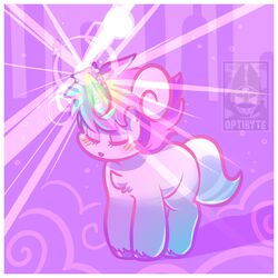  2016 blue_body blue_fur blush bright_light closed_eyes cloud digital_drawing_(artwork) digital_media_(artwork) equid equine eyeliner feral fur fur_tuft glistening glistening_horn glowing glowing_horn hair hooves horn lolicon magic makeup male mammal mane optibyte osamu_tezuka pink_eyeliner pink_hair pink_mane purple_background sanrio short_hair signature simple_background solo standing tail tuft unico unico_(series) unicorn white_tail young 