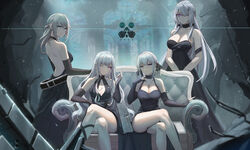  4girls breasts cleavage dress elbow_gloves girls_frontline gloves gray_hair tagme_(artist) 