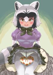  animal_ear_fluff animal_ears bad_id bad_pixiv_id black_hair black_skirt blush bow bowtie box clothes_lift commentary common_raccoon_(kemono_friends) crotch_seam elbow_gloves female fur_collar gift gift_box gloves grey_hair grey_pantyhose hair_between_eyes highres kemono_friends lifting_own_clothes looking_at_viewer medium_hair multicolored_hair oerba_yun_fang open_mouth panties panties_under_pantyhose pantyhose puffy_short_sleeves puffy_sleeves purple_sweater raccoon_ears raccoon_tail shiru_boo_ookami short-sleeved_sweater short_sleeves sitting skirt skirt_lift smile solo sweater tail underwear white_hair yellow_eyes 