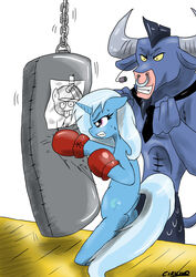 abs absurd_res anthro bodily_fluids bovid bovine boxing_gloves ciriliko clothing cutie_mark duo equid equine european_mythology facial_piercing female feral friendship_is_magic greek_mythology handwear hasbro hi_res horn iron_will_(mlp) male mammal minotaur muscular my_little_pony mythological_creature mythological_equine mythology necktie nose_piercing nose_ring piercing ring_piercing septum_piercing sweat trixie_(mlp) unicorn wet