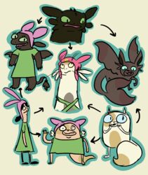 adventure_time alien anthro betelgeusian bob&#039;s_burgers cake_the_cat cartoon_network dragon dreamworks european_mythology felid female fury_(httyd) fusion group hexafusion how_to_train_your_dragon human humor louise_belcher male mammal membrane_(anatomy) membranous_wings meow_(space_dandy) mythological_creature mythological_scalie mythology night_fury reference_image scalie smile space_dandy tail toothless unknown_artist western_dragon wings