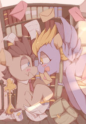  2016 aspirindabaitu beaker beverage blonde_hair blue_eyes blush bookshelf boop brown_hair coffee coffee_mug derpy_hooves digital_drawing_(artwork) digital_media_(artwork) doctor_whooves_(mlp) duo earth_pony equid equine female feral food friendship_is_magic furniture grey_body hair hasbro hi_res horse laboratory_equipment laboratory_glassware letter mailbag male male/female mammal my_little_pony mythological_creature mythological_equine mythology necktie nose_boop nose_to_nose nose_wrinkle pegasus pony scientific_instrument scrunchy_face tan_body tongue tongue_out wavy_mouth wings yellow_eyes 