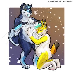  1:1 anthro both_pregnant cuddling duo felid feline hug lsheena lynx male mammal multiple_pregnancies nude pregnant pregnant_anthro pregnant_male trans_(lore) trans_man_(lore) 